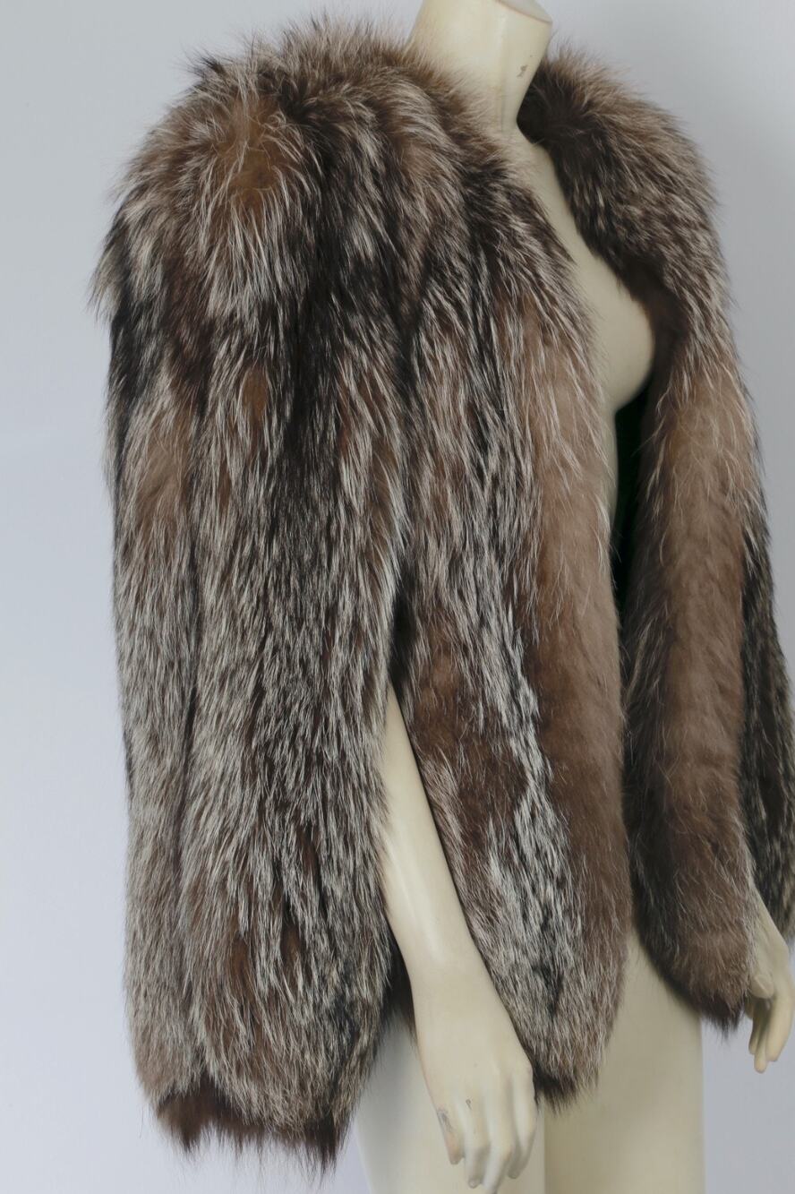 Vintage Genuine Silver Fox Fur Cape Stole Shrug Sleeveless Bolero Jacket Wrap M